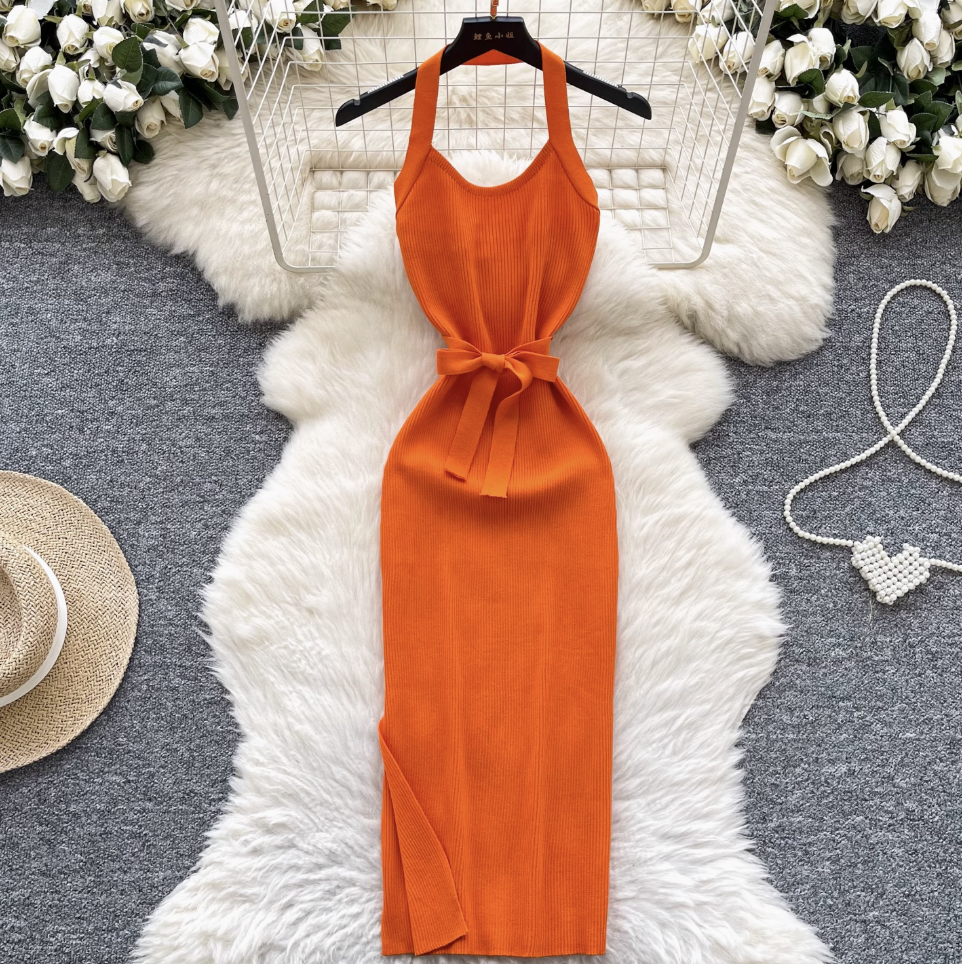 Sexy Backless Knitted Halter Dress