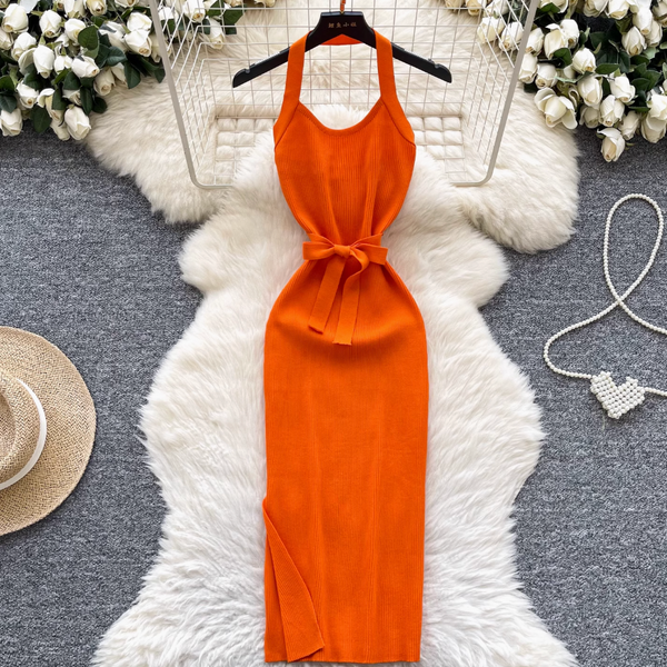 Sexy Backless Knitted Halter Dress