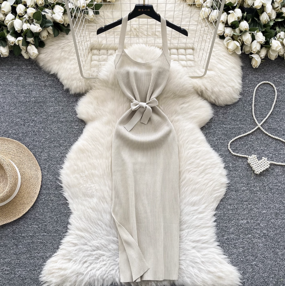 Sexy Backless Knitted Halter Dress