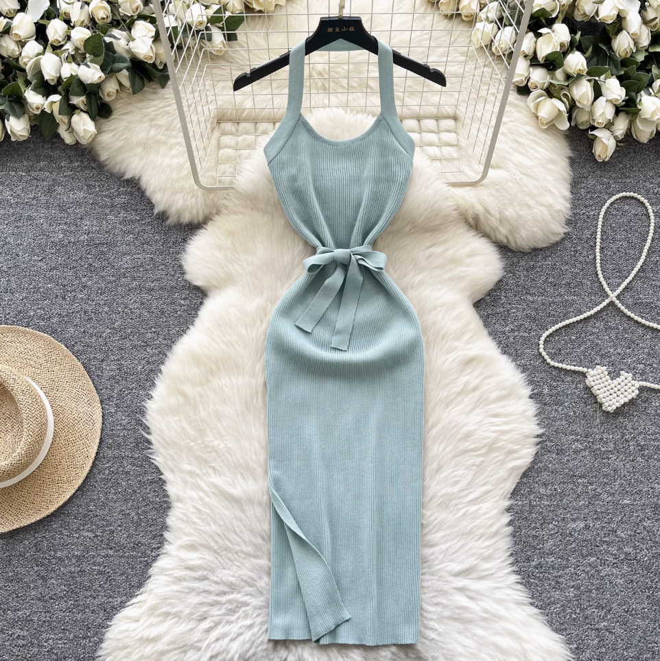Sexy Backless Knitted Halter Dress