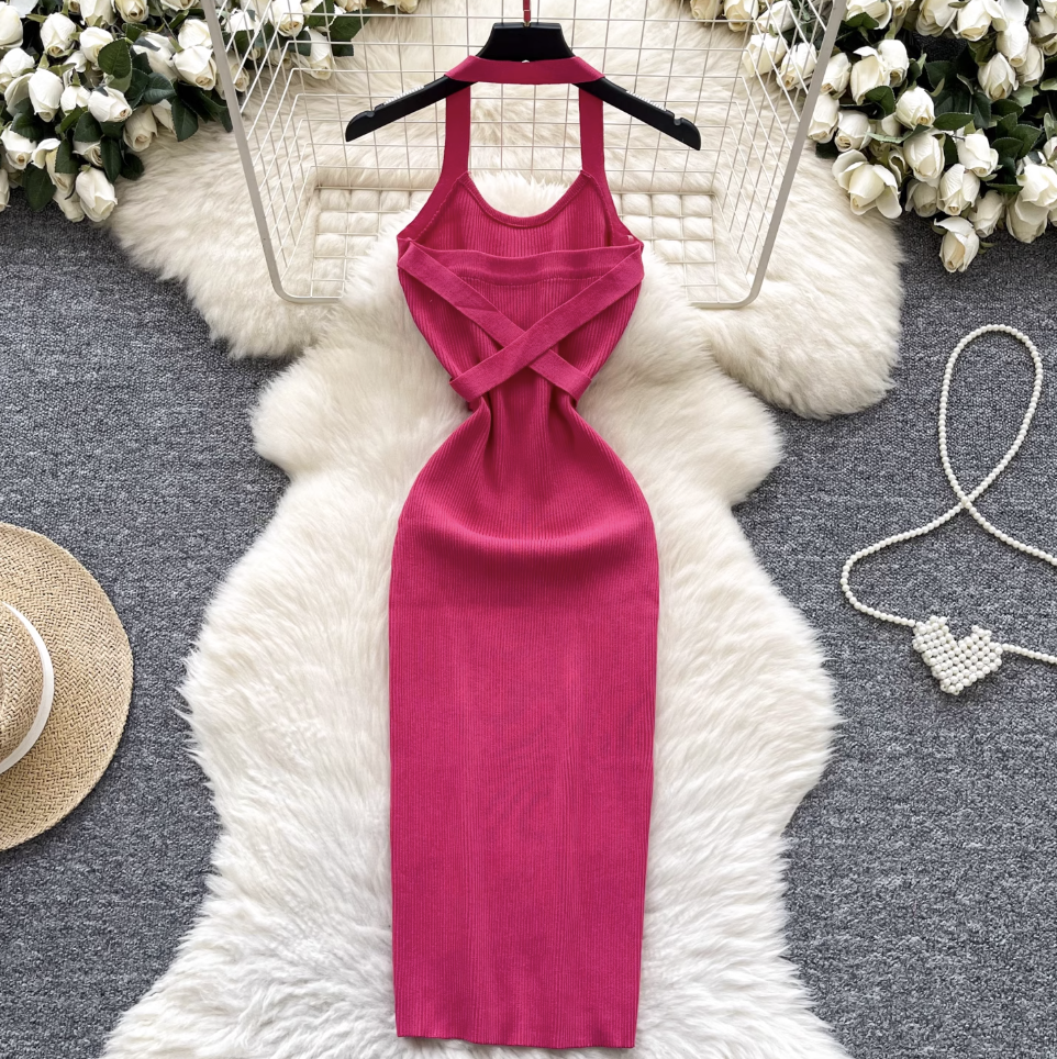 Sexy Backless Knitted Halter Dress