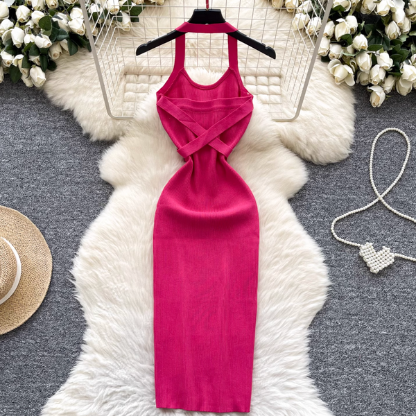 Sexy Backless Knitted Halter Dress