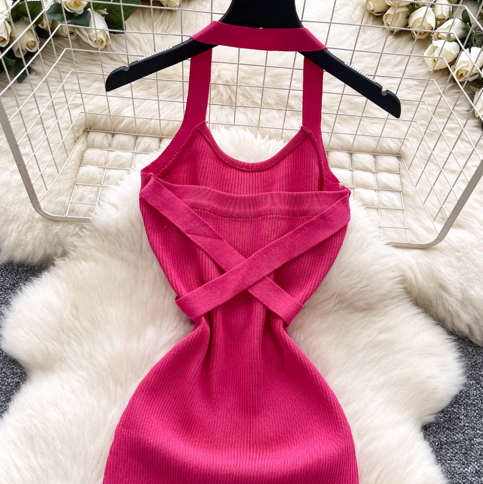 Sexy Backless Knitted Halter Dress