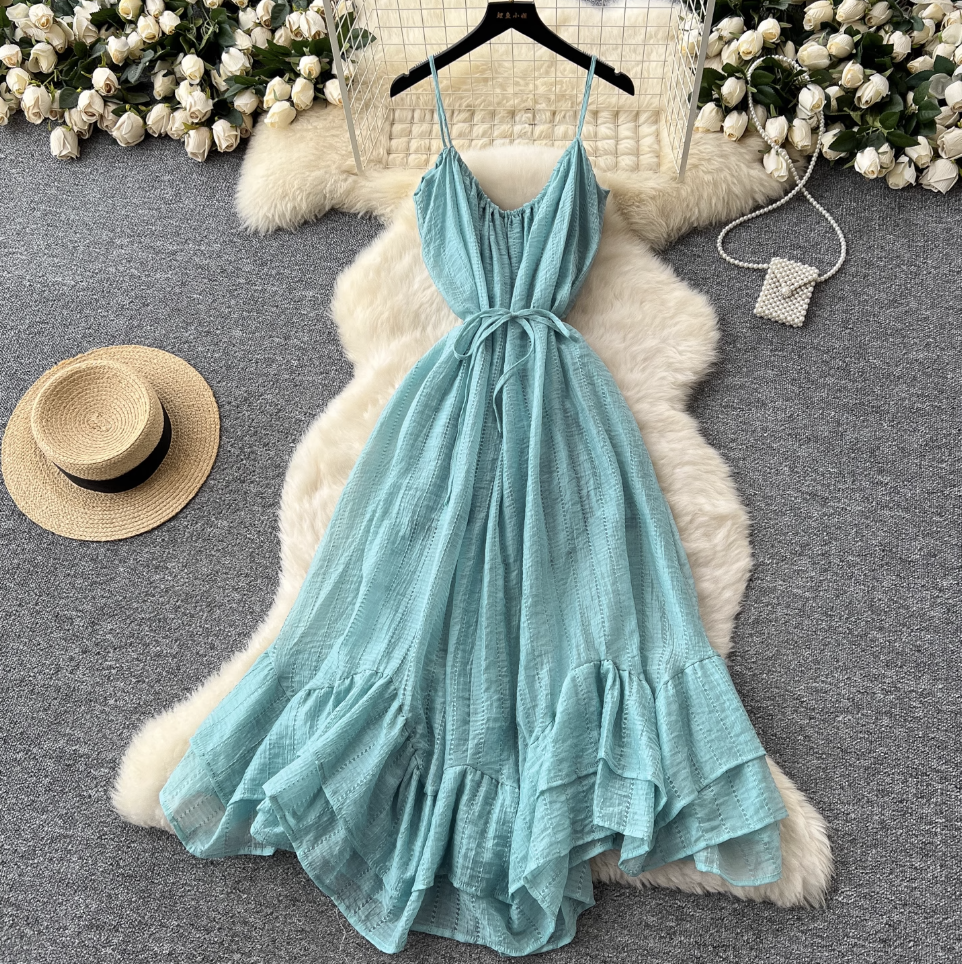 Irregular Design Ruffled Slip Dress