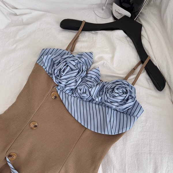 Niche Striped Patchwork Slip Dress