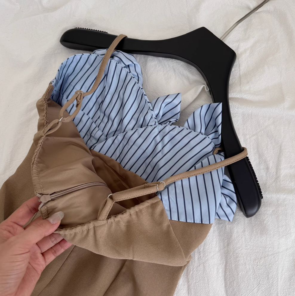 Niche Striped Patchwork Slip Dress