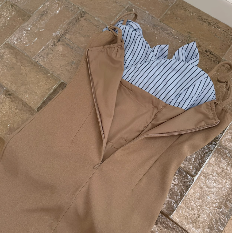 Niche Striped Patchwork Slip Dress