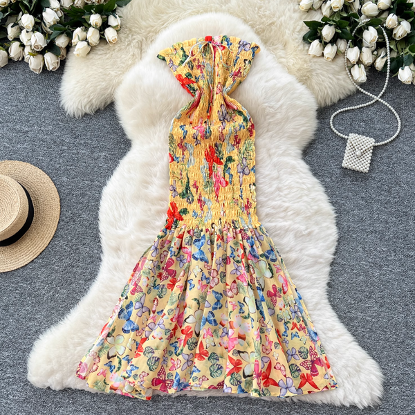 Off-shoulder Colorful Floral Fishtail Dress