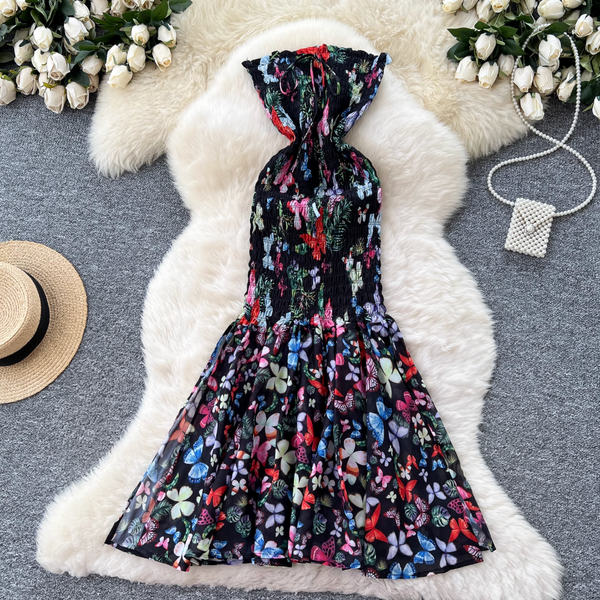 Off-shoulder Colorful Floral Fishtail Dress