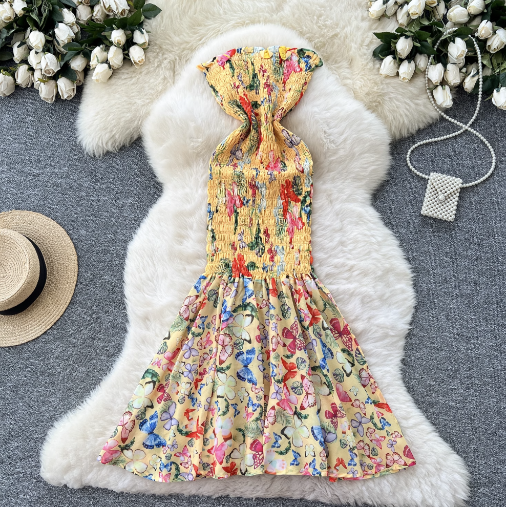 Off-shoulder Colorful Floral Fishtail Dress