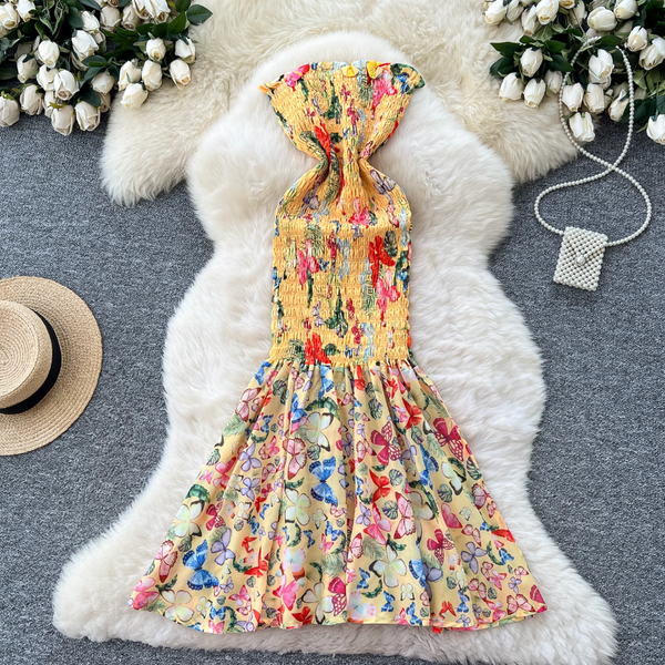 Off-shoulder Colorful Floral Fishtail Dress