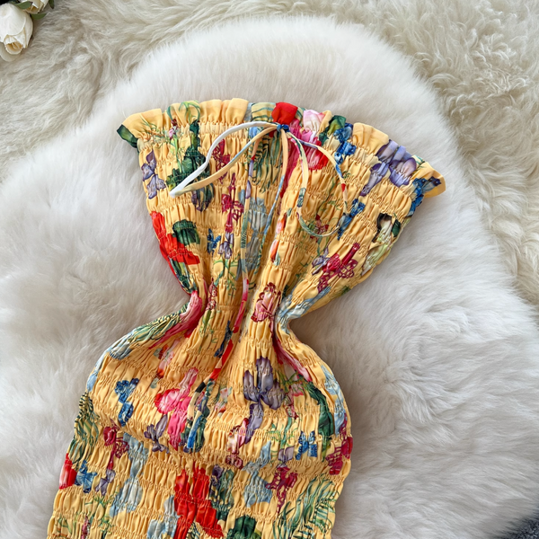 Off-shoulder Colorful Floral Fishtail Dress