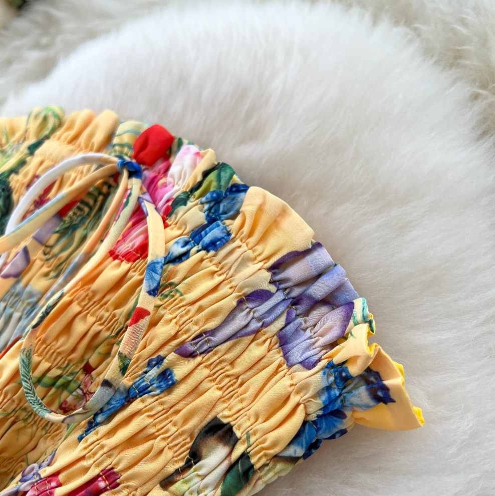 Off-shoulder Colorful Floral Fishtail Dress