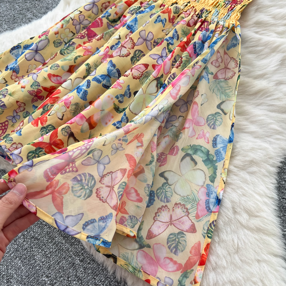 Off-shoulder Colorful Floral Fishtail Dress
