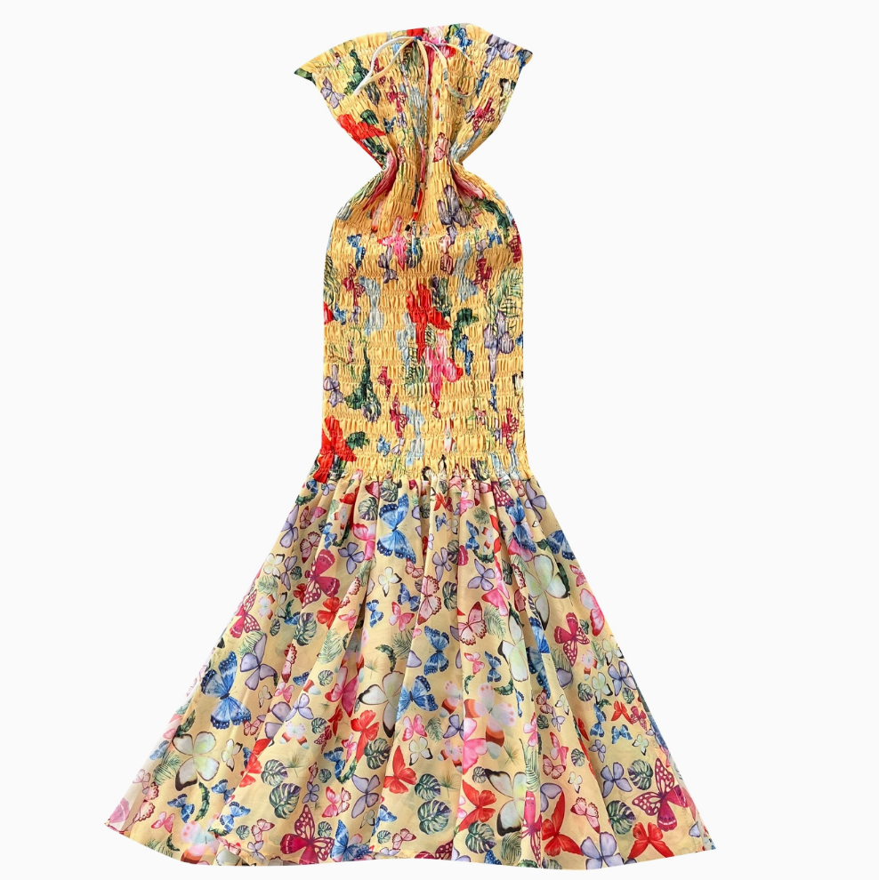 Off-shoulder Colorful Floral Fishtail Dress