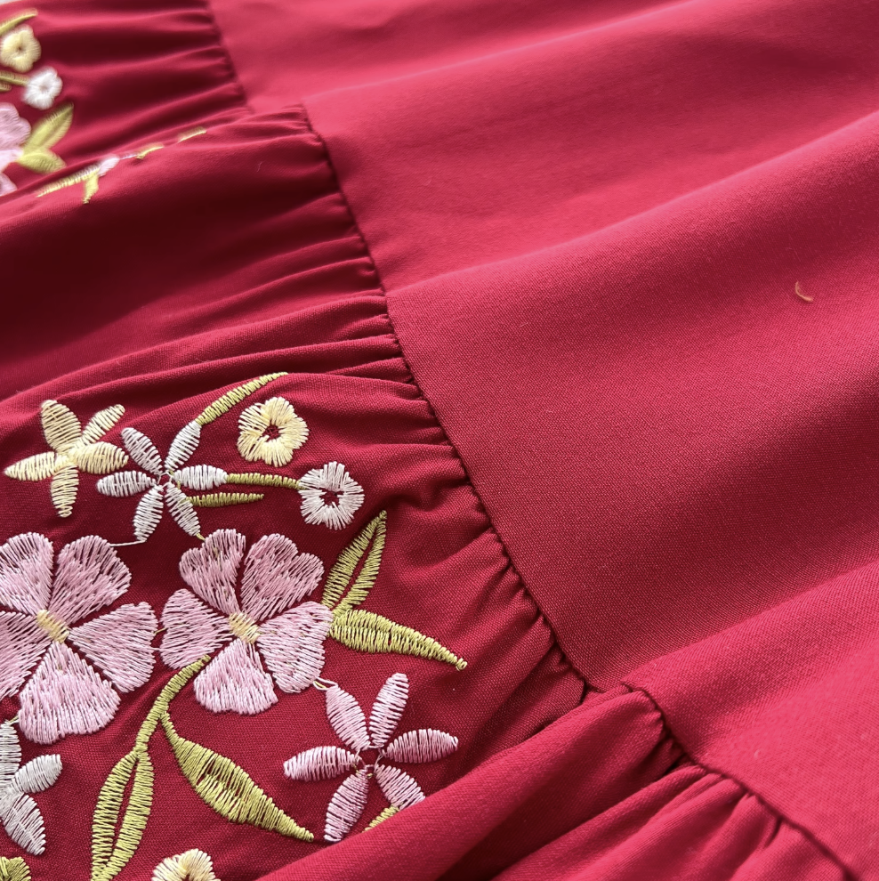 Courtly Floral Embroidered Shirt Dress