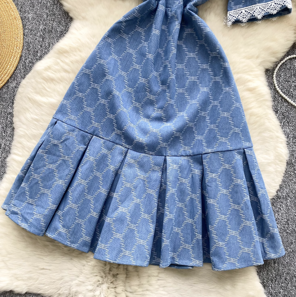 Vintage Plaid Denim Crochet Dress