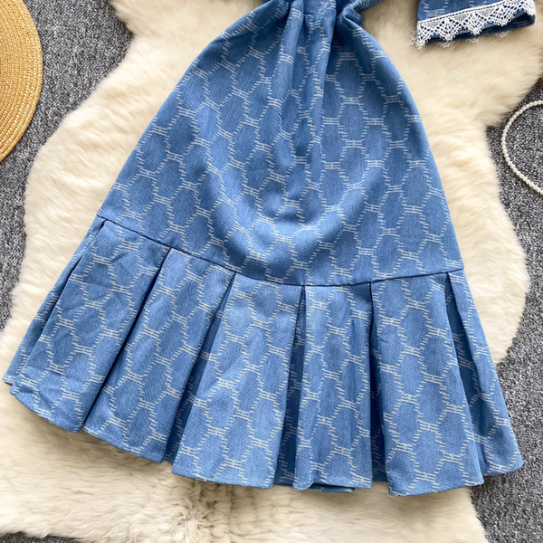 Vintage Plaid Denim Crochet Dress