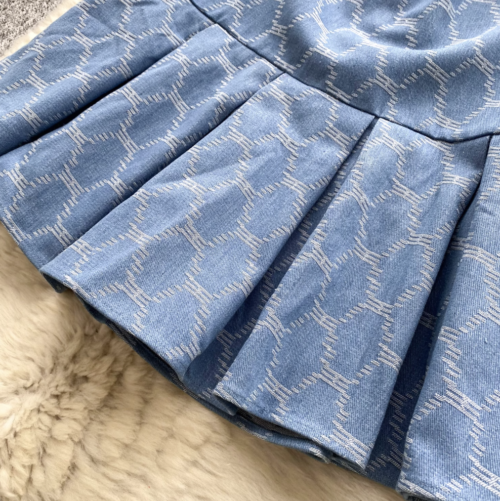 Vintage Plaid Denim Crochet Dress