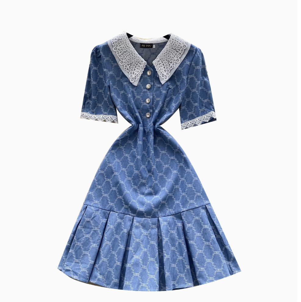 Vintage Plaid Denim Crochet Dress