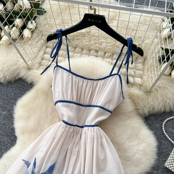 Ethnic Celadon Printed Lace-up Dress