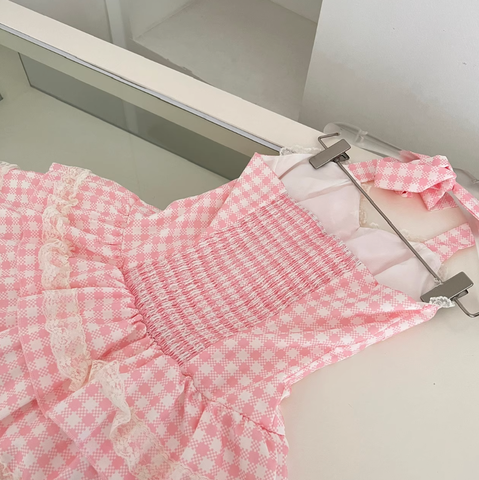 Sweetie Plaid Puffy Halter Dress