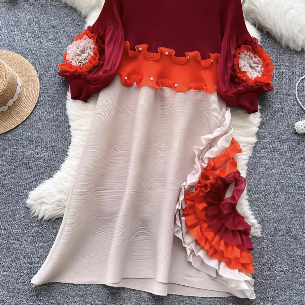Niche Design Beaded Ruffled Dress