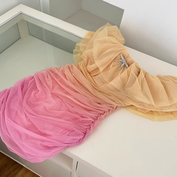 Off-shoulder Gradient Color Mesh Dress