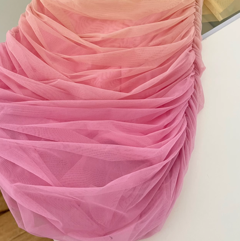 Off-shoulder Gradient Color Mesh Dress