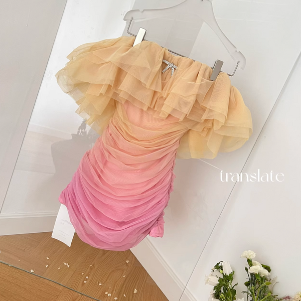 Off-shoulder Gradient Color Mesh Dress