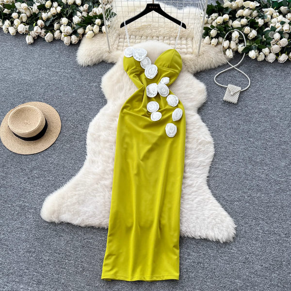 3D Flower Backless Beaded Slip Dress