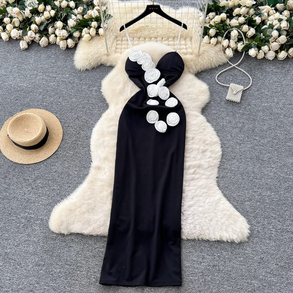 3D Flower Backless Beaded Slip Dress