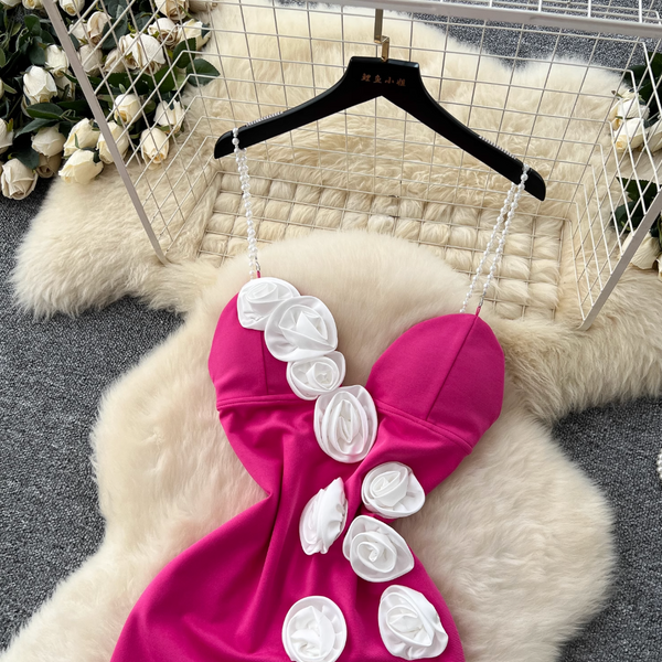 3D Flower Backless Beaded Slip Dress