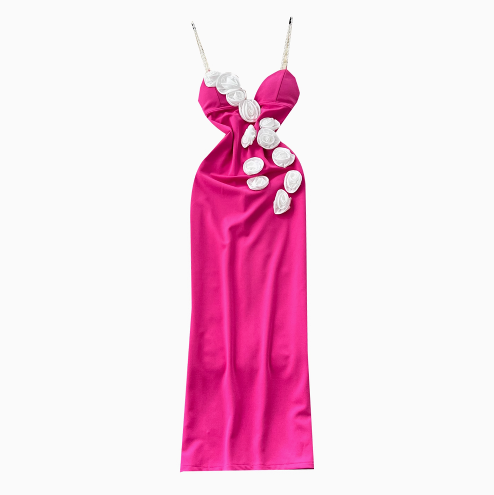3D Flower Backless Beaded Slip Dress