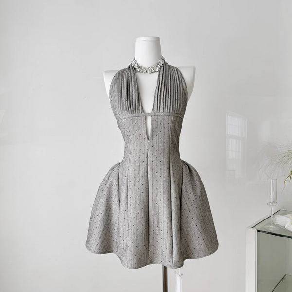 Elegant Gray Backless Halter Dress