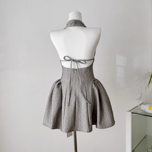 Elegant Gray Backless Halter Dress