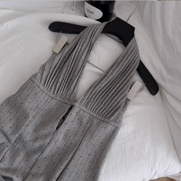 Elegant Gray Backless Halter Dress