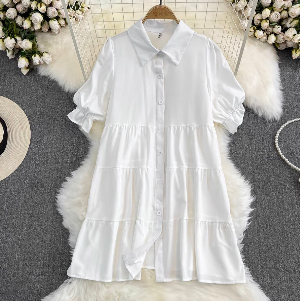 Denim Vest & White Shirt Dress 2Pcs