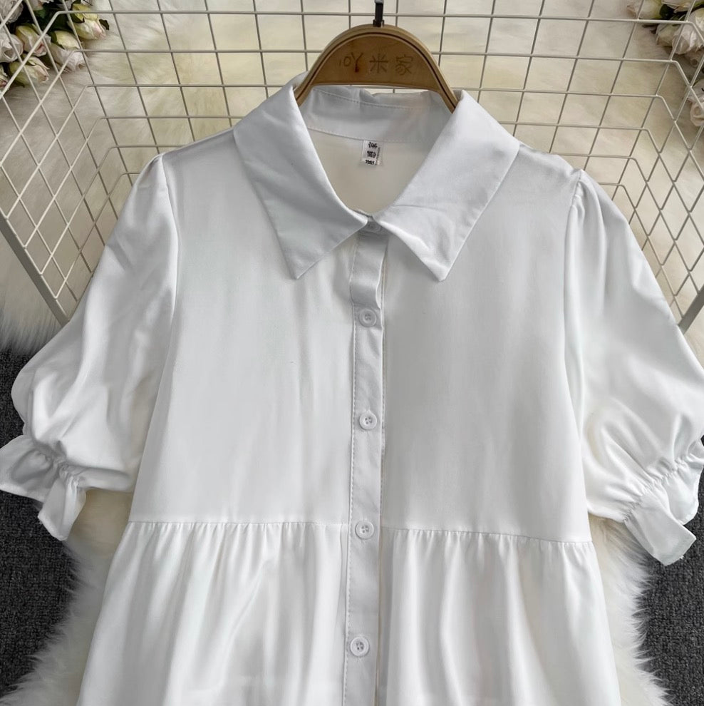 Denim Vest & White Shirt Dress 2Pcs