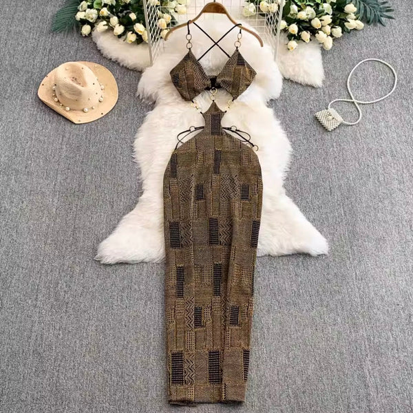 Irregular Design Hollowed Chain-connect Dress