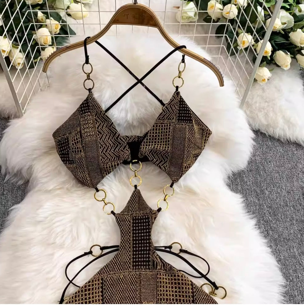 Irregular Design Hollowed Chain-connect Dress