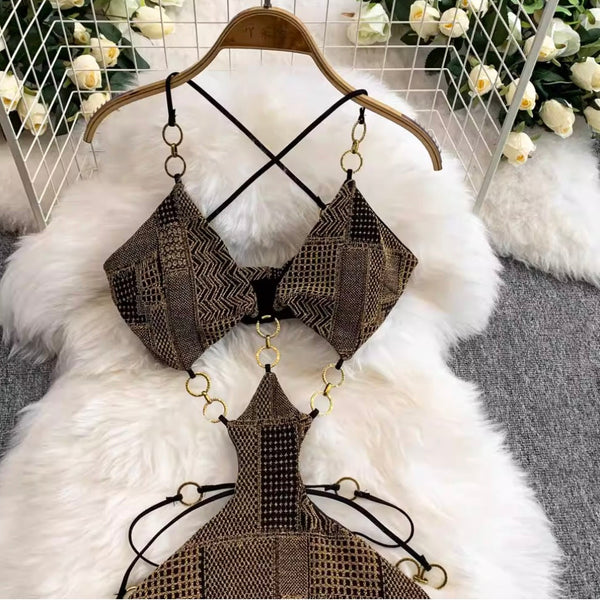 Irregular Design Hollowed Chain-connect Dress