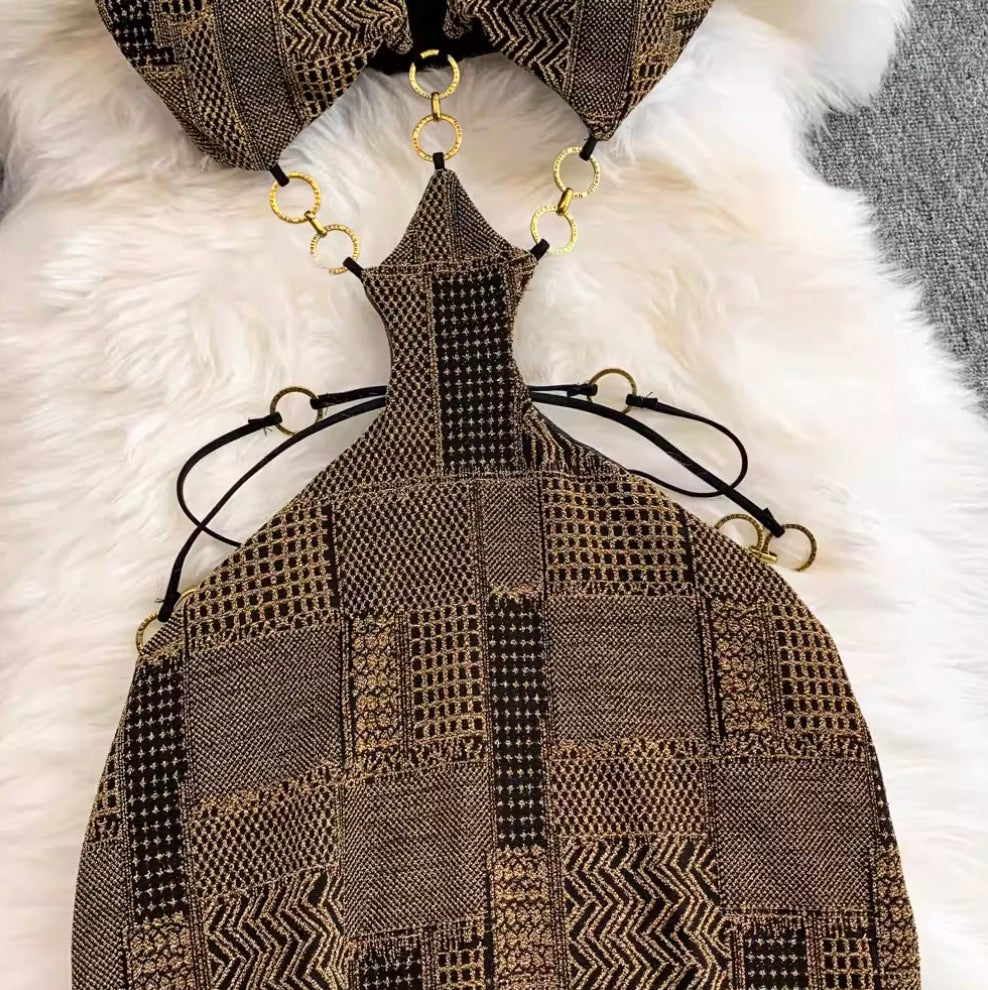 Irregular Design Hollowed Chain-connect Dress
