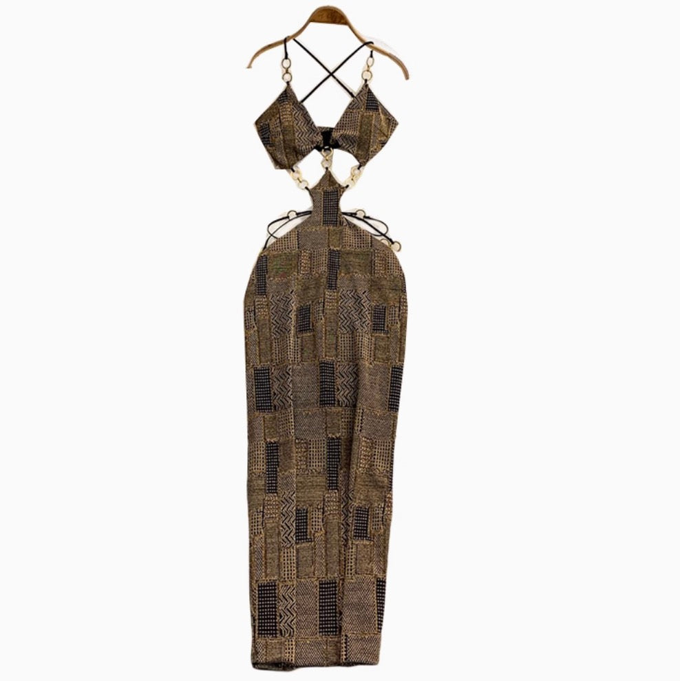 Irregular Design Hollowed Chain-connect Dress