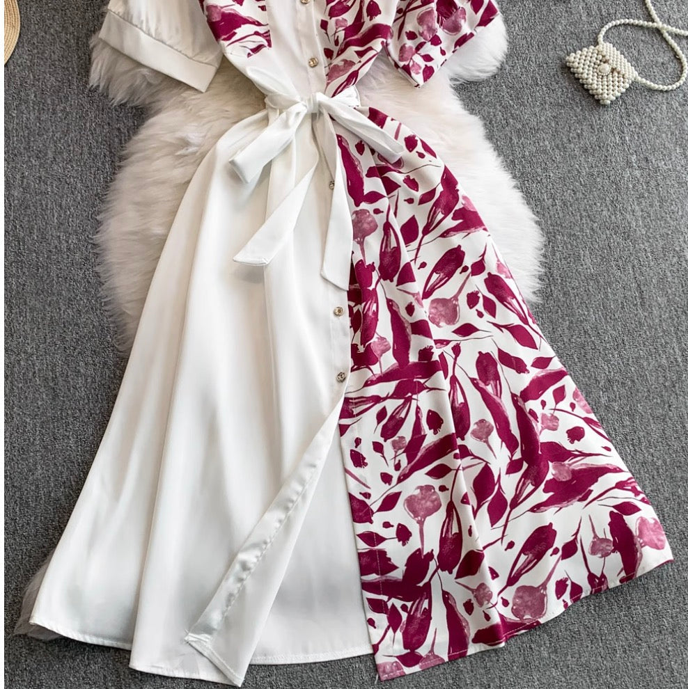 Vintage Printed A-line Shirt Dress