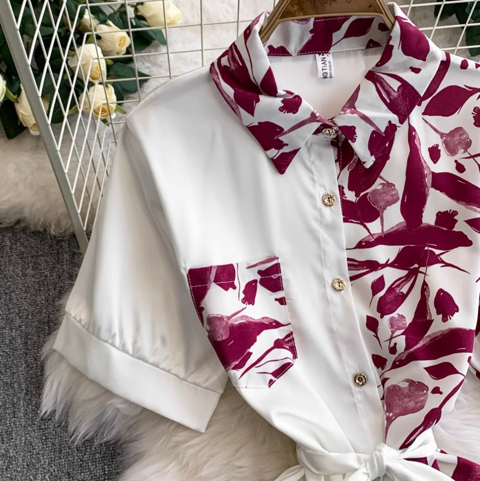 Vintage Printed A-line Shirt Dress