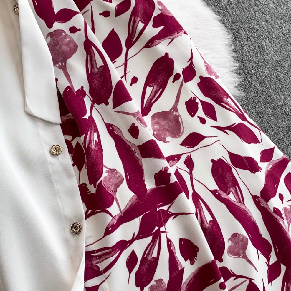 Vintage Printed A-line Shirt Dress