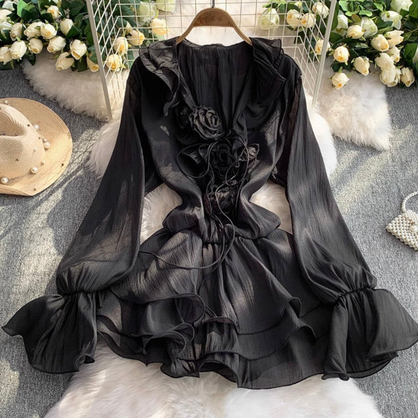 V-neck 3D Ruffled Princess Dress