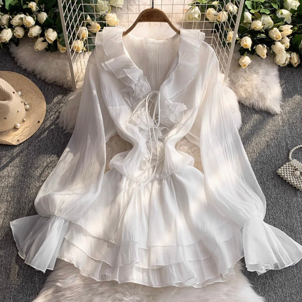 V-neck 3D Ruffled Princess Dress