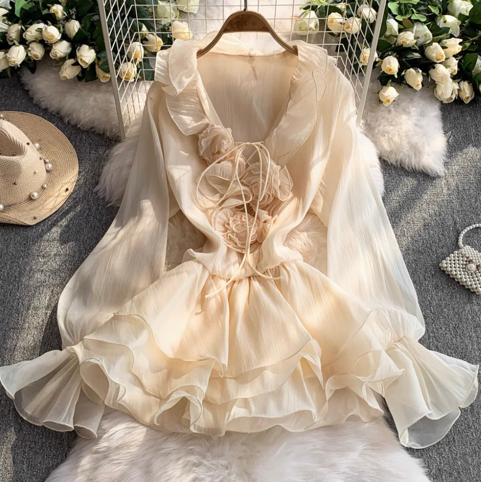 V-neck 3D Ruffled Princess Dress